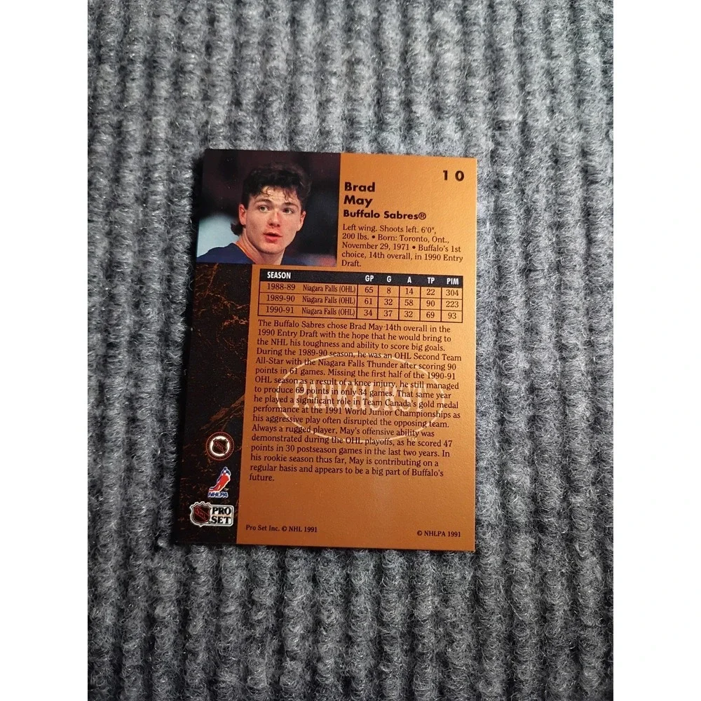 1991 Parkhurst Buffalo Sabres Brad May Rookie Hockey Card #10